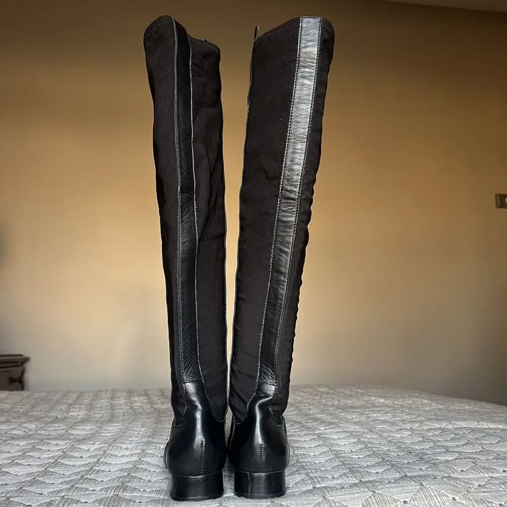 Louise et Cie Andora Black Leather Over the Knee Riding Boot Stretch Panel 5 M‎